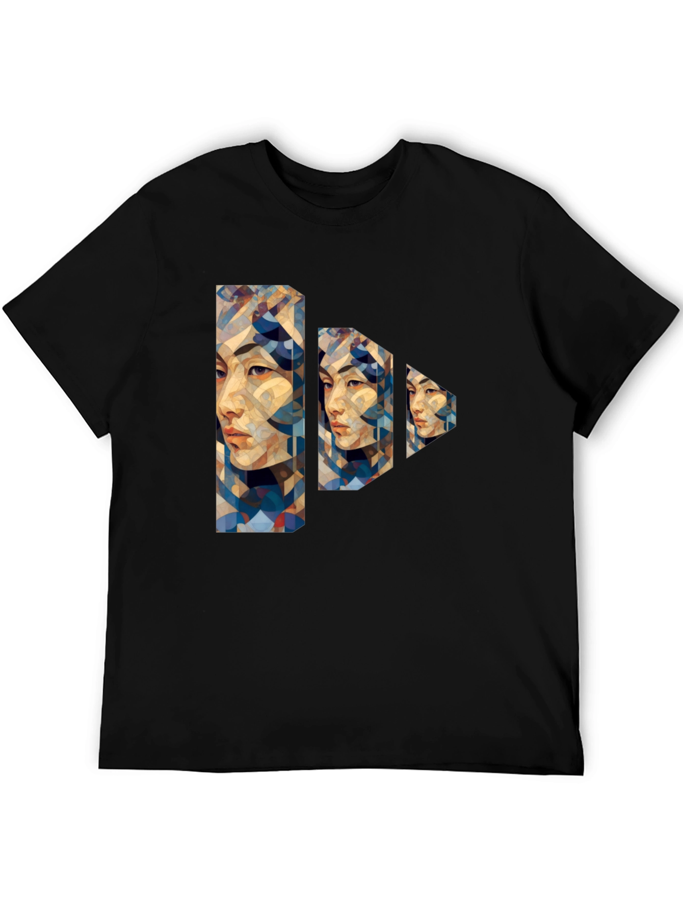 Abstract Geometric Portrait Black T-Shirt