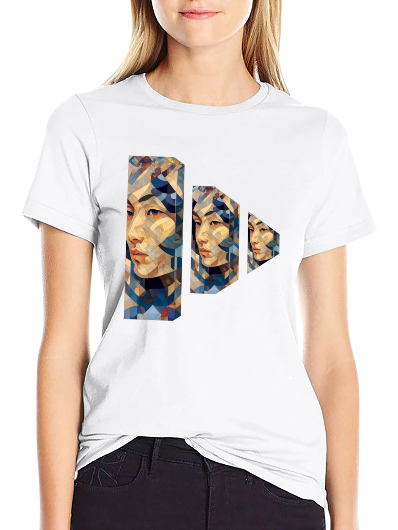 Abstract Geometric Portrait Black T-Shirt