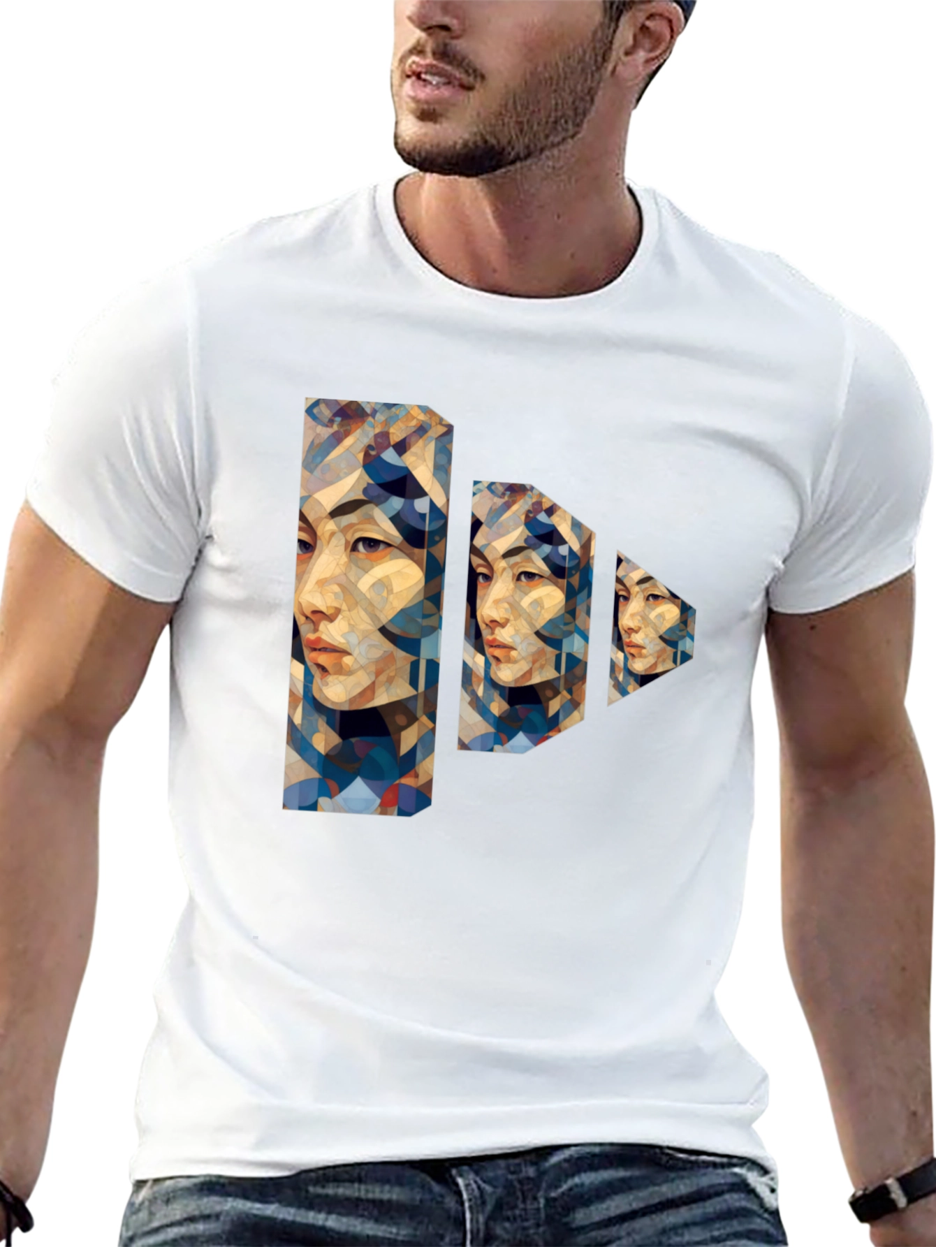 Abstract Geometric Portrait Black T-Shirt