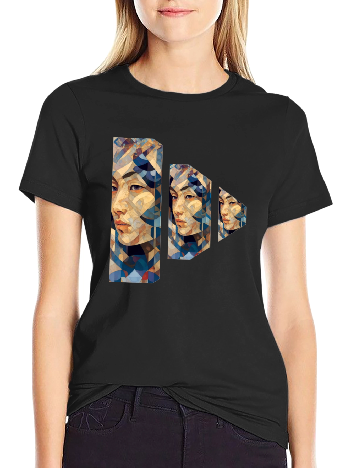 Abstract Geometric Portrait Black T-Shirt