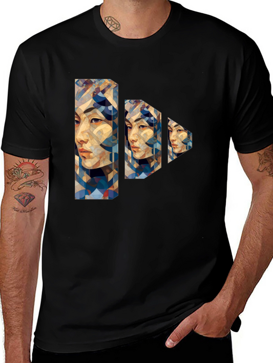 Abstract Geometric Portrait Black T-Shirt