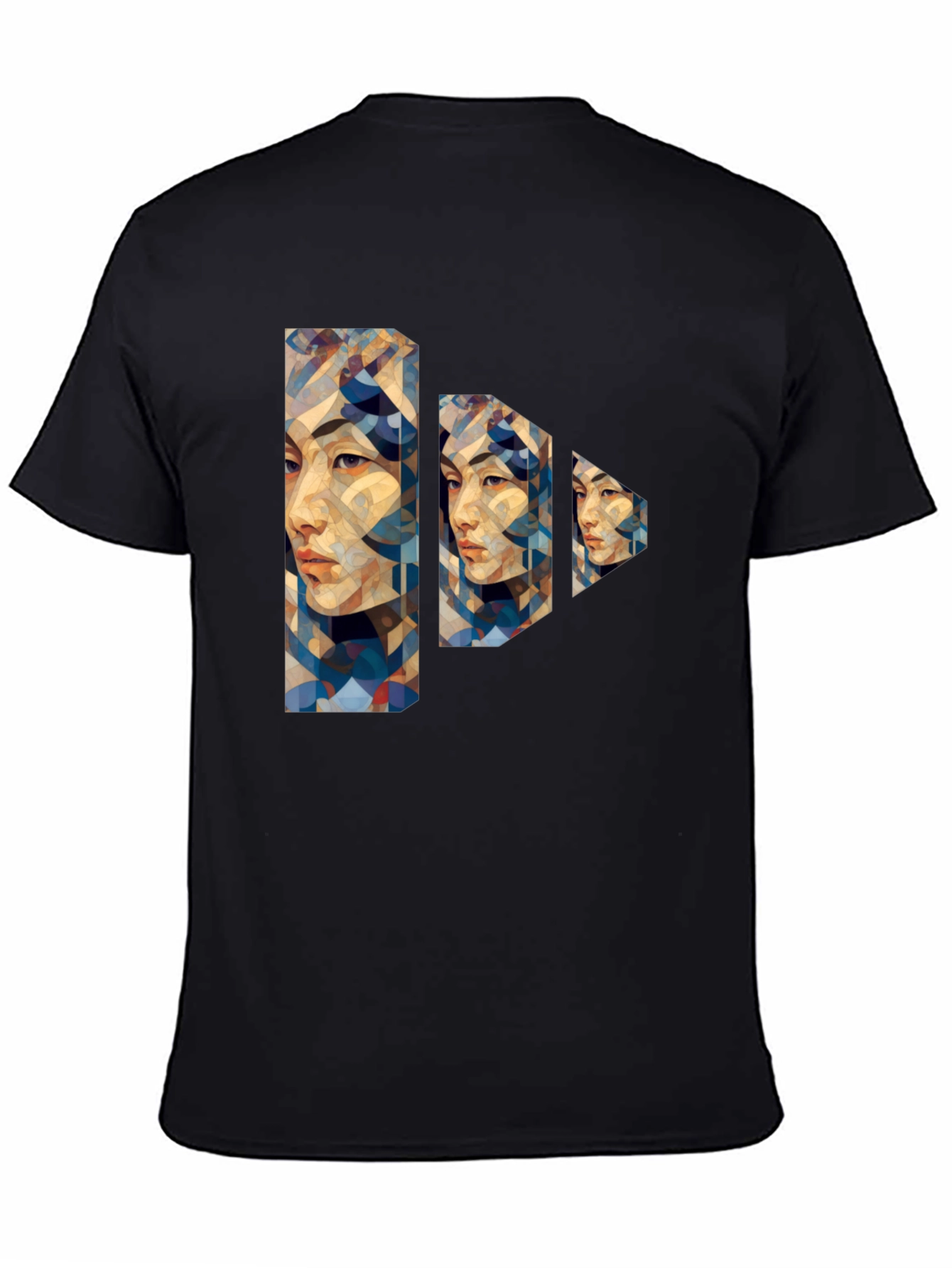 Abstract Geometric Portrait Black T-Shirt