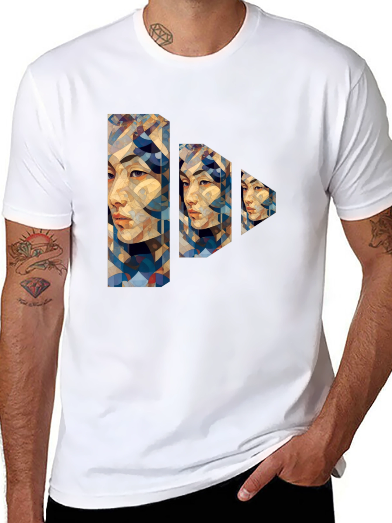 Abstract Geometric Portrait Black T-Shirt
