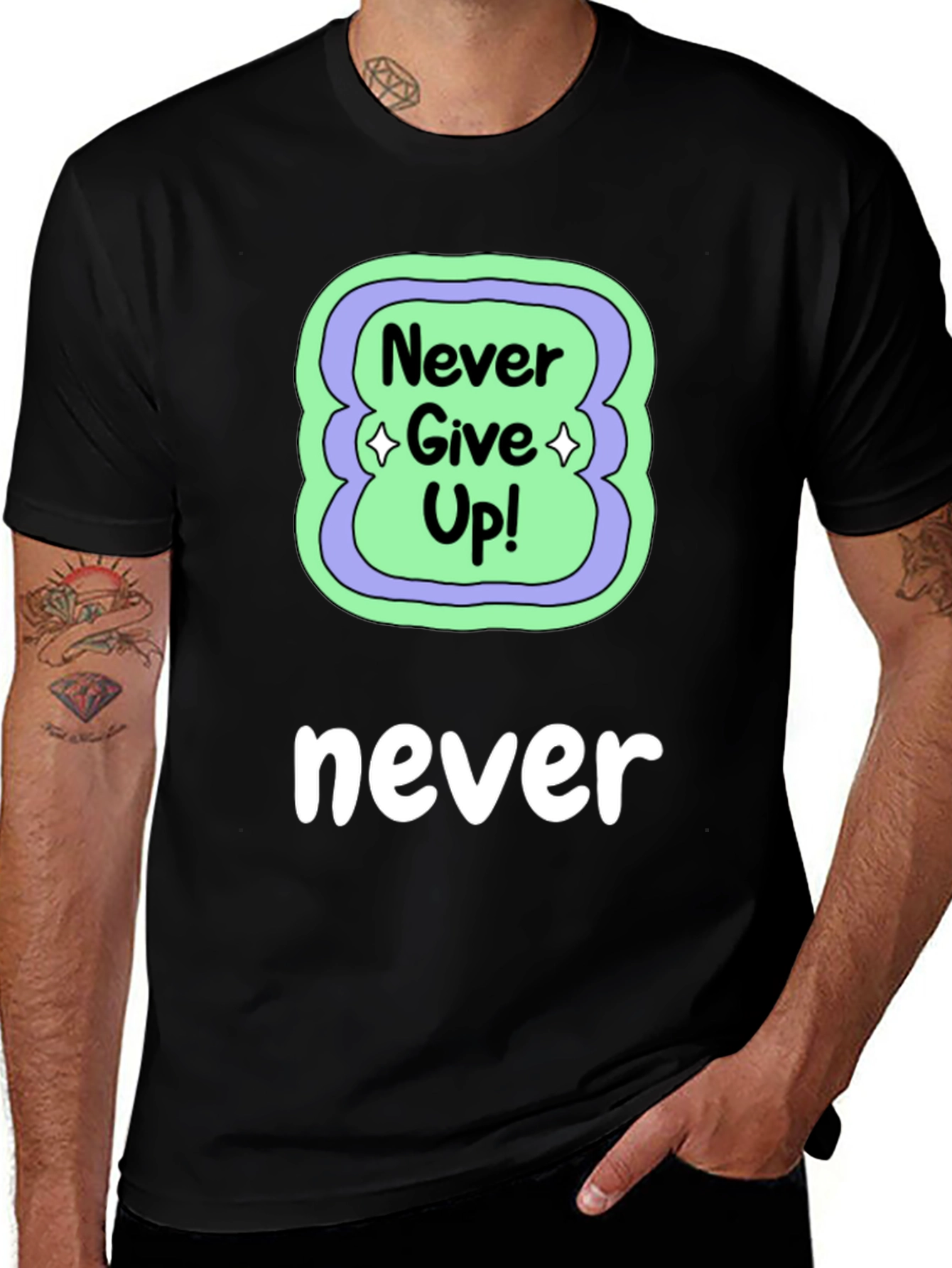 Never Give Up Black T-Shirt