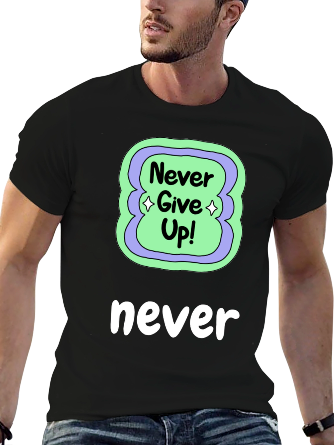 Never Give Up Black T-Shirt