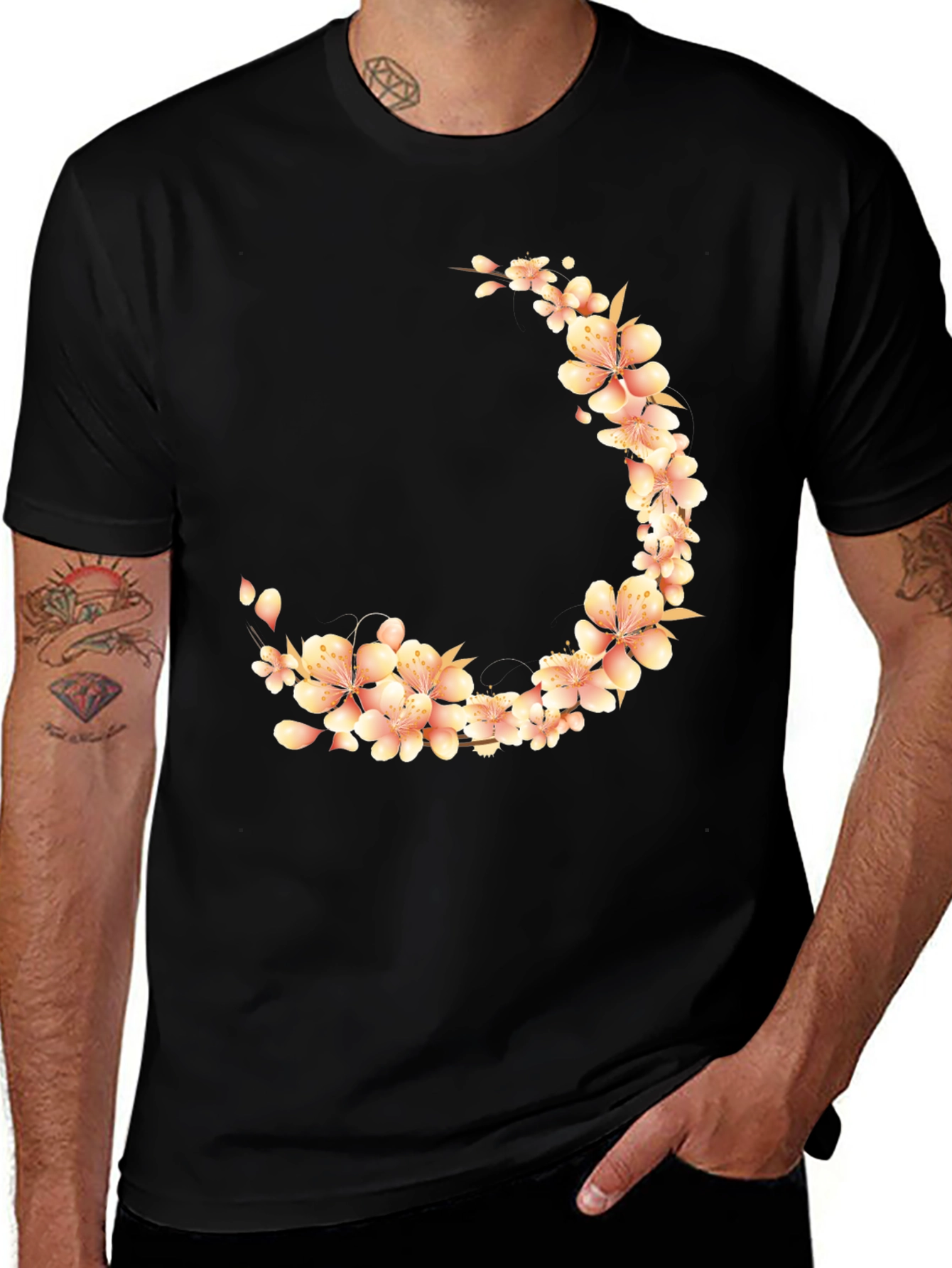 Floral Crescent Black T-Shirt