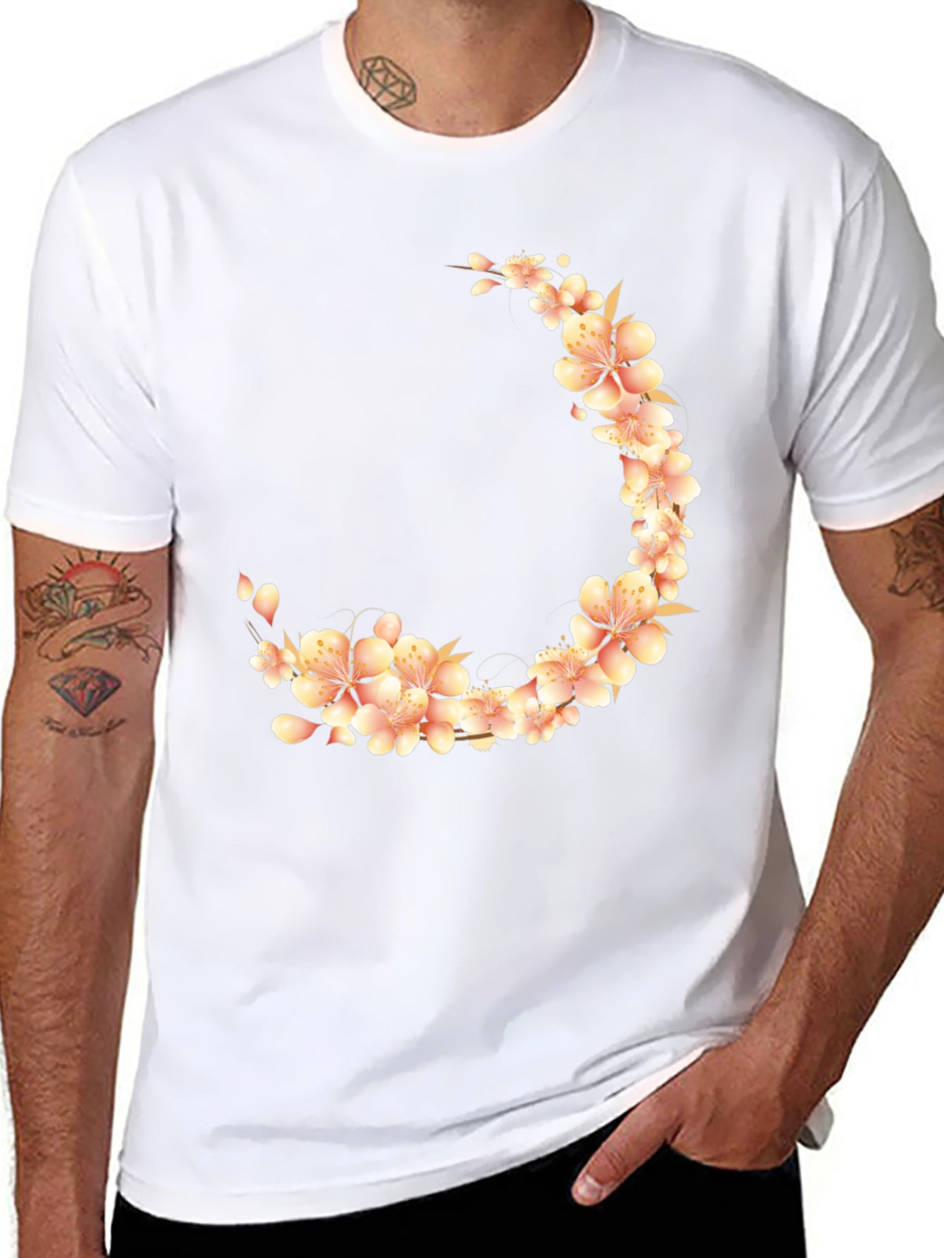 Floral Crescent Black T-Shirt