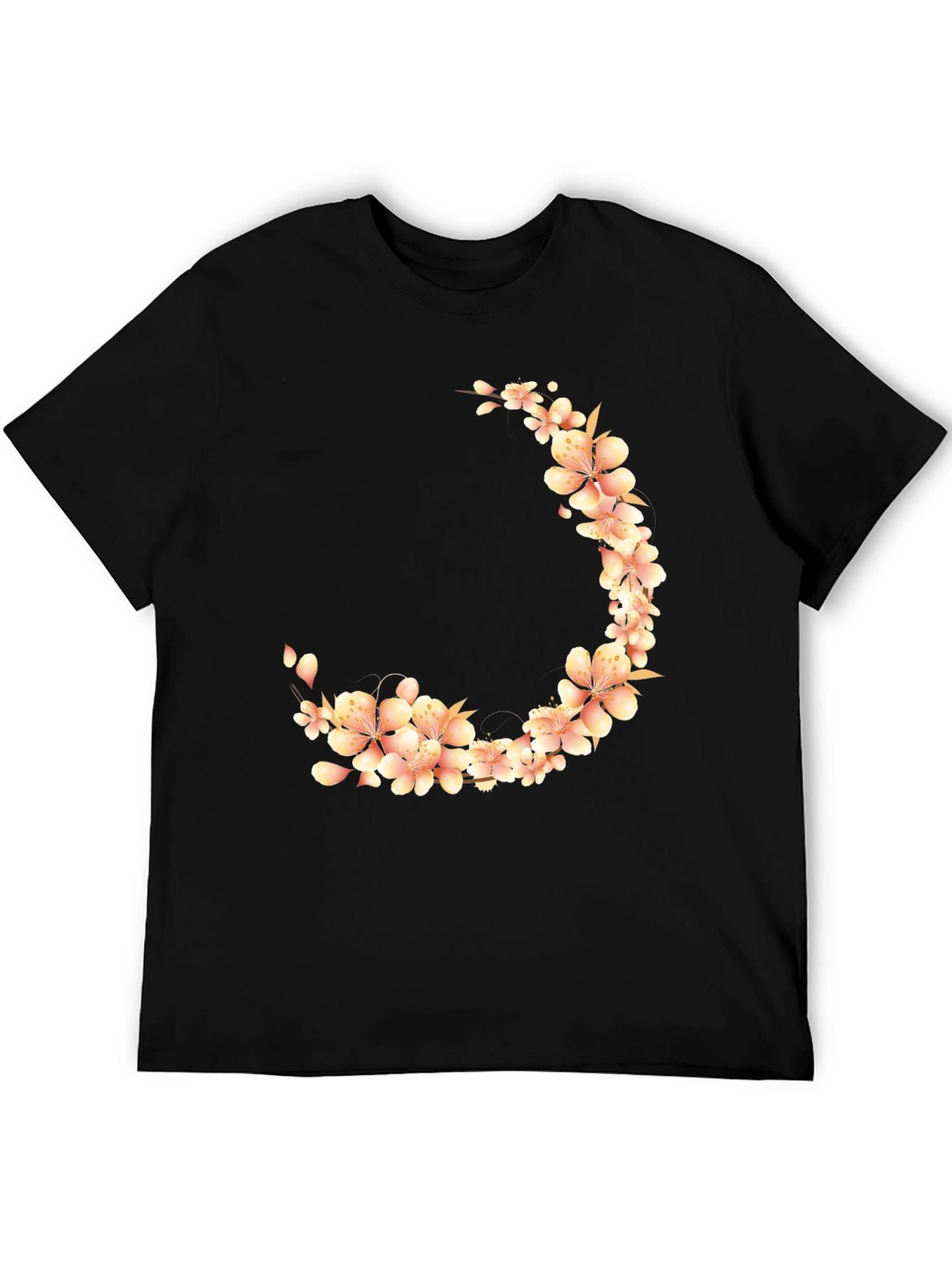 Floral Crescent Black T-Shirt