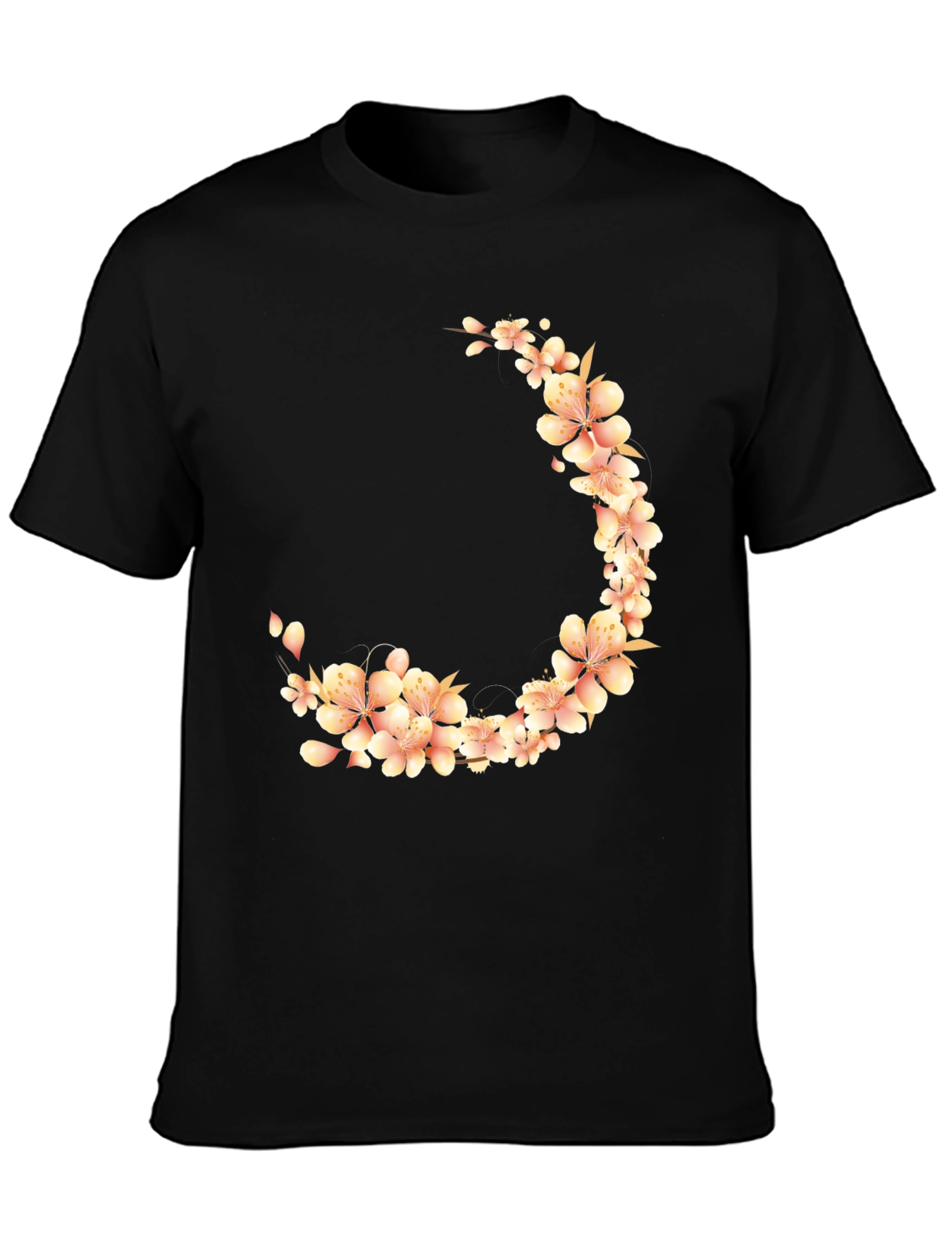 Floral Crescent Black T-Shirt