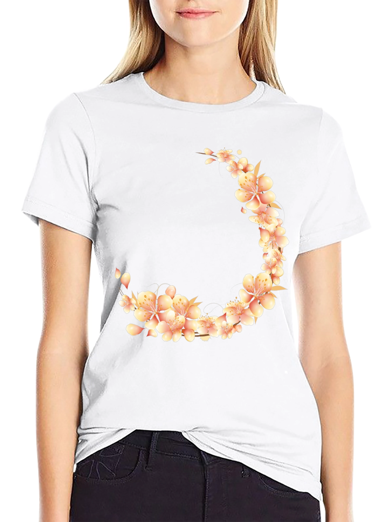 Floral Crescent Black T-Shirt