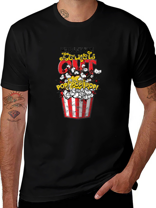 Popcorn T-Shirt Who Let the Kernels Out Black Cotton