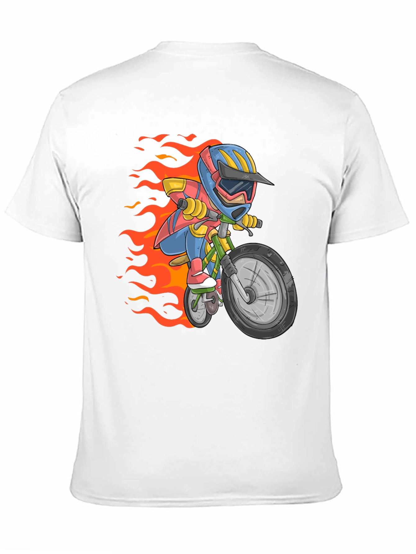 Cartoon Biker Graphic Tee - Black Cotton Casual T-Shirt