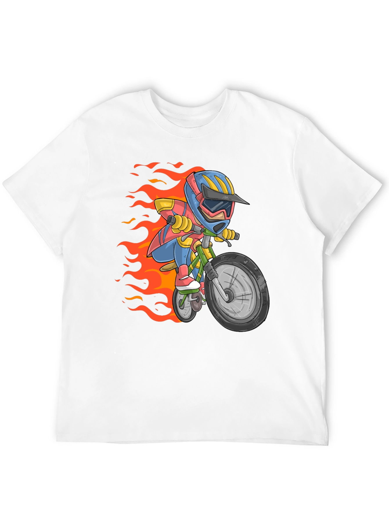 Cartoon Biker Graphic Tee - Black Cotton Casual T-Shirt