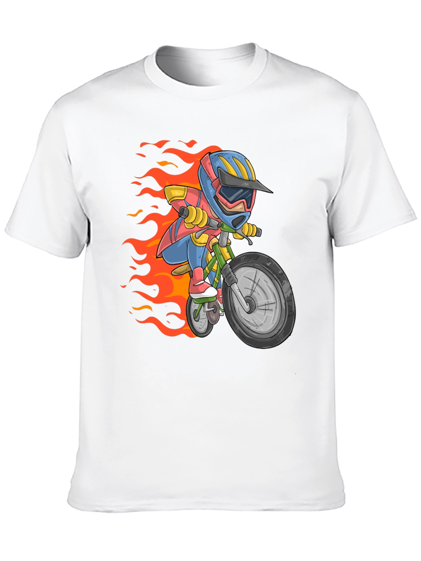 Cartoon Biker Graphic Tee - Black Cotton Casual T-Shirt