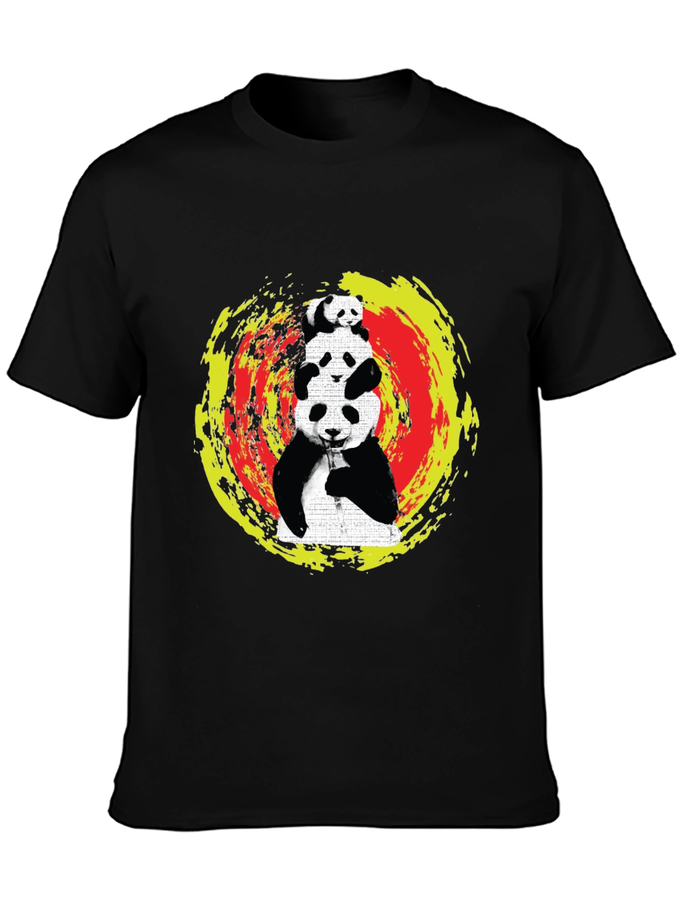 Stacked Panda Graphic Tee - Black Cotton Blend