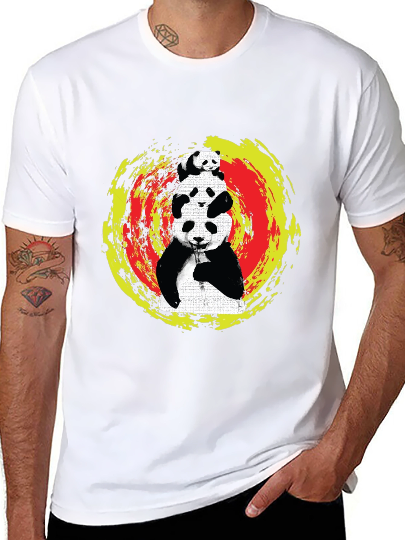 Stacked Panda Graphic Tee - Black Cotton Blend