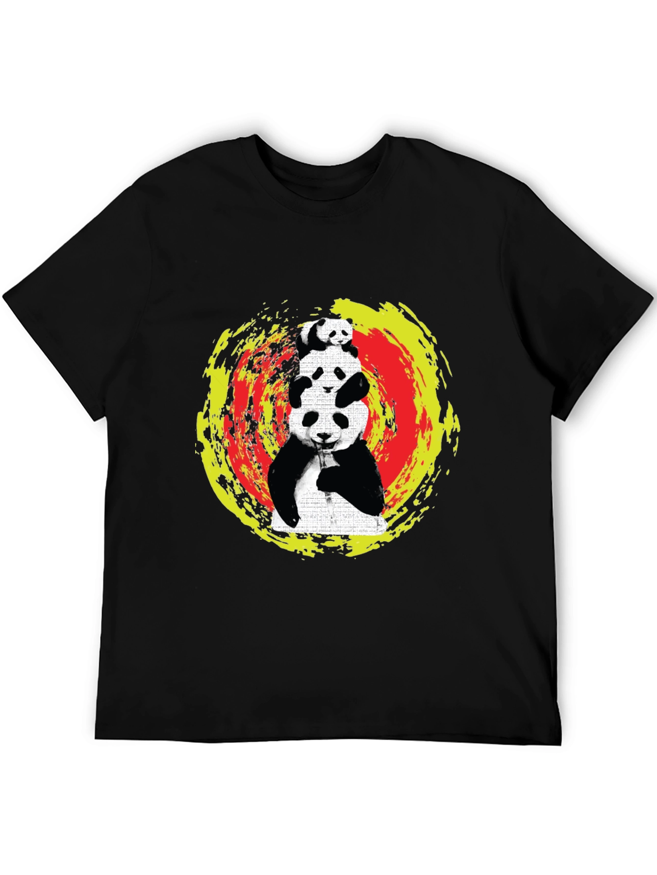 Stacked Panda Graphic Tee - Black Cotton Blend