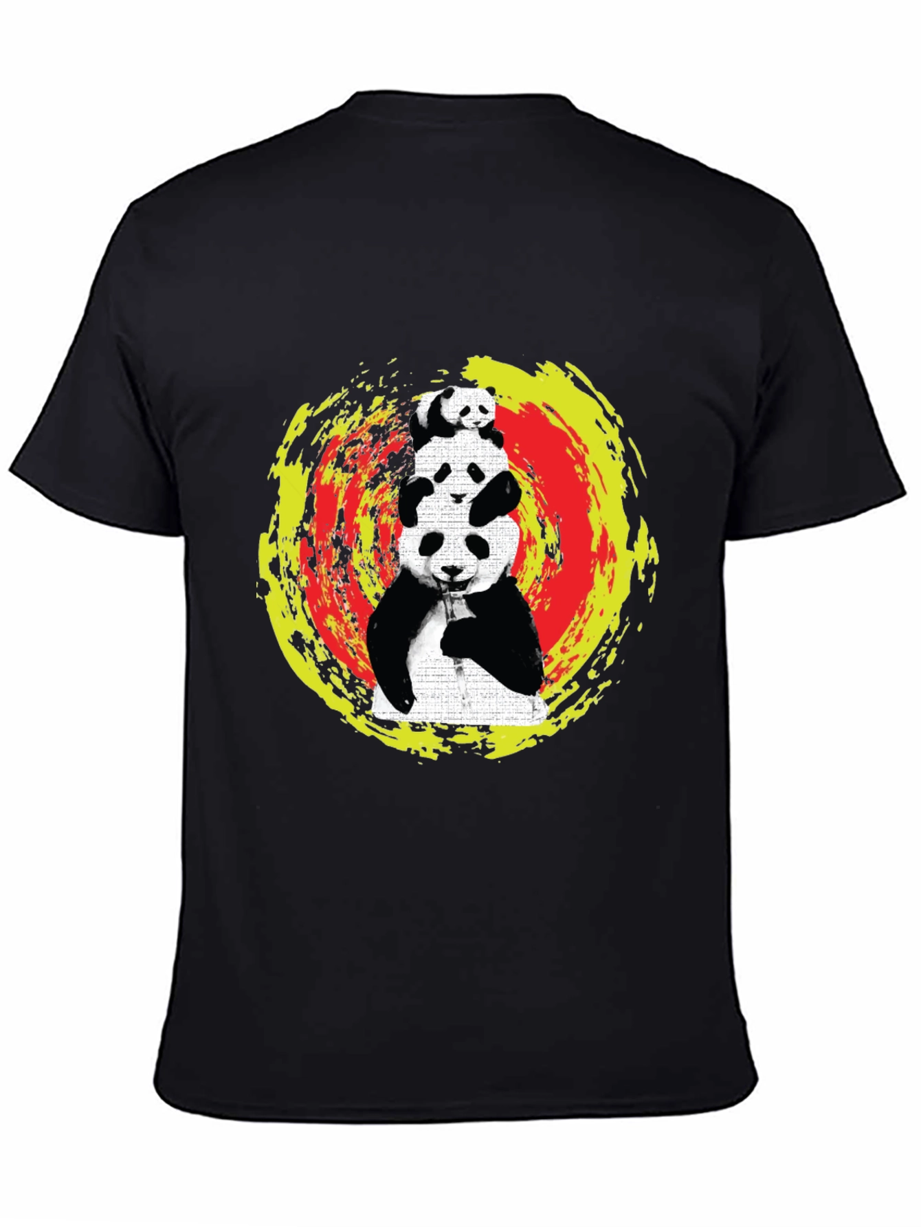 Stacked Panda Graphic Tee - Black Cotton Blend