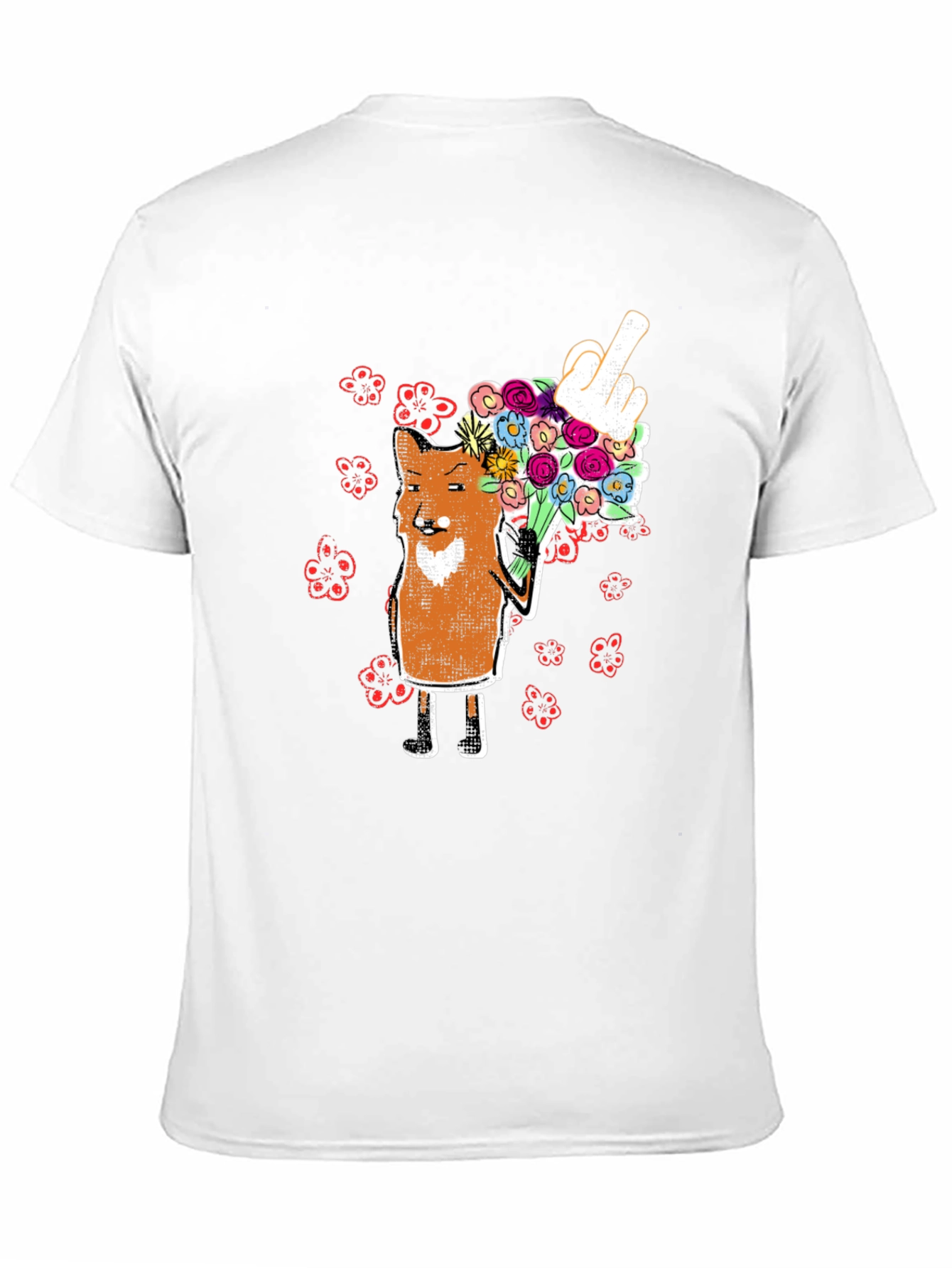 Fox with Flowers & Rude Gesture T-Shirt