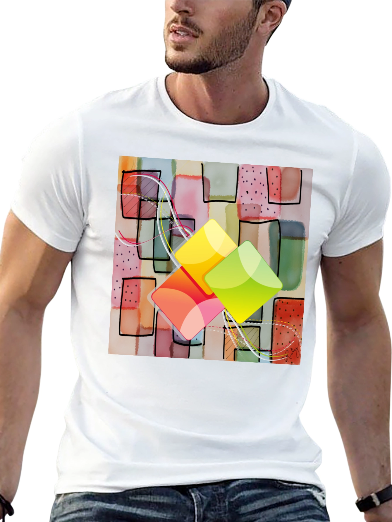 Abstract Squares Graphic T-Shirt - Trendy Design