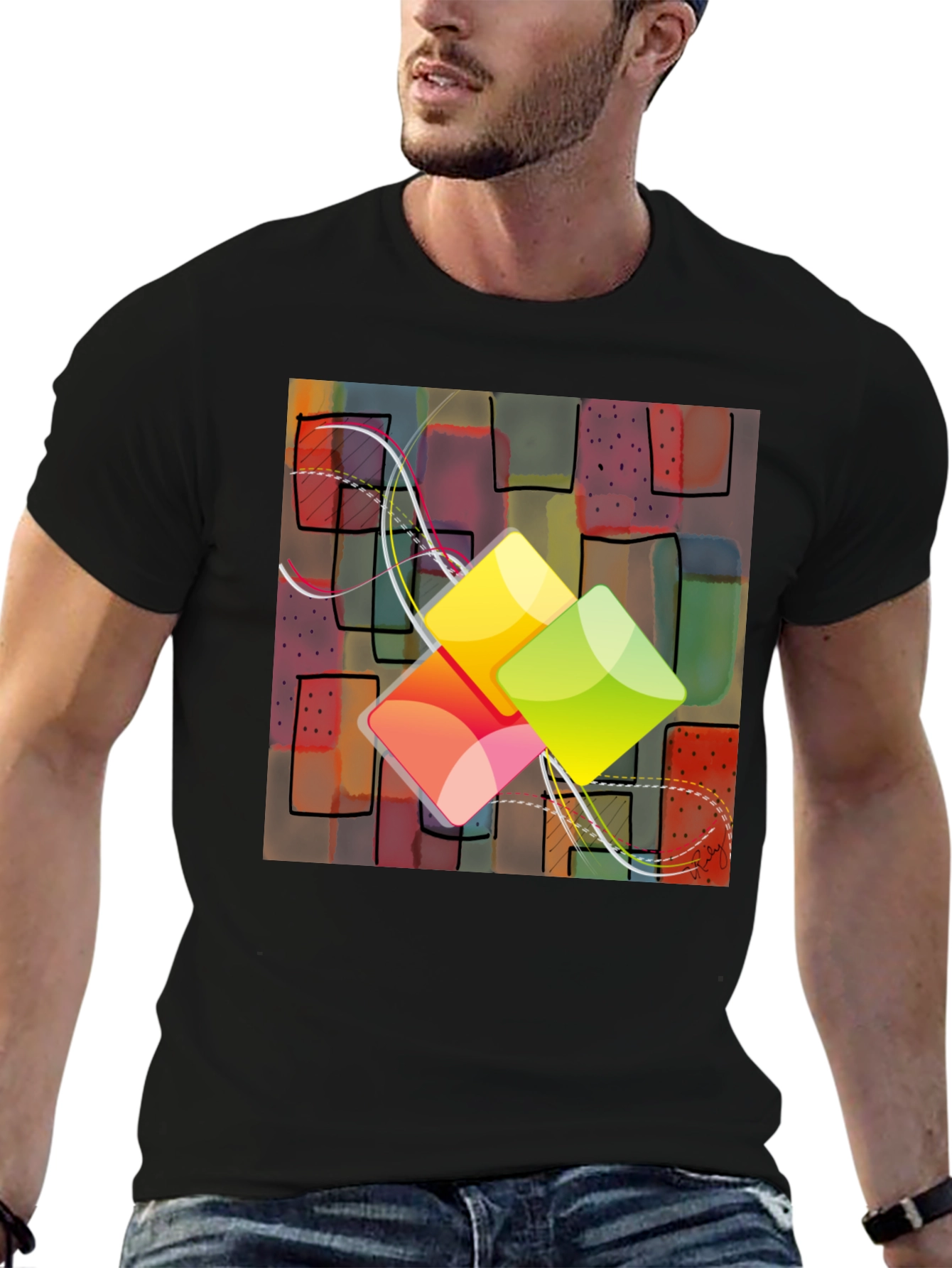 Abstract Squares Graphic T-Shirt - Trendy Design