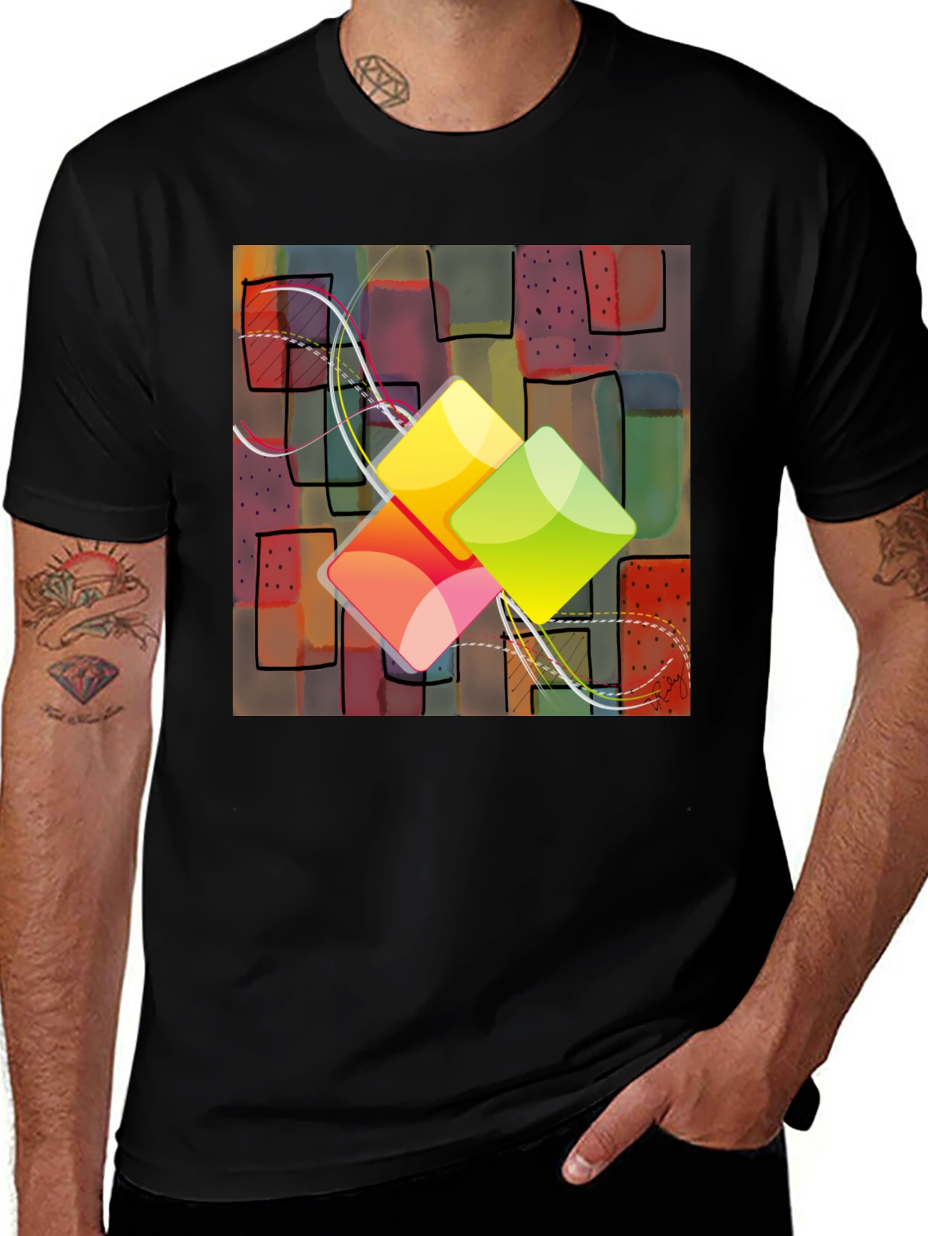 Abstract Squares Graphic T-Shirt - Trendy Design