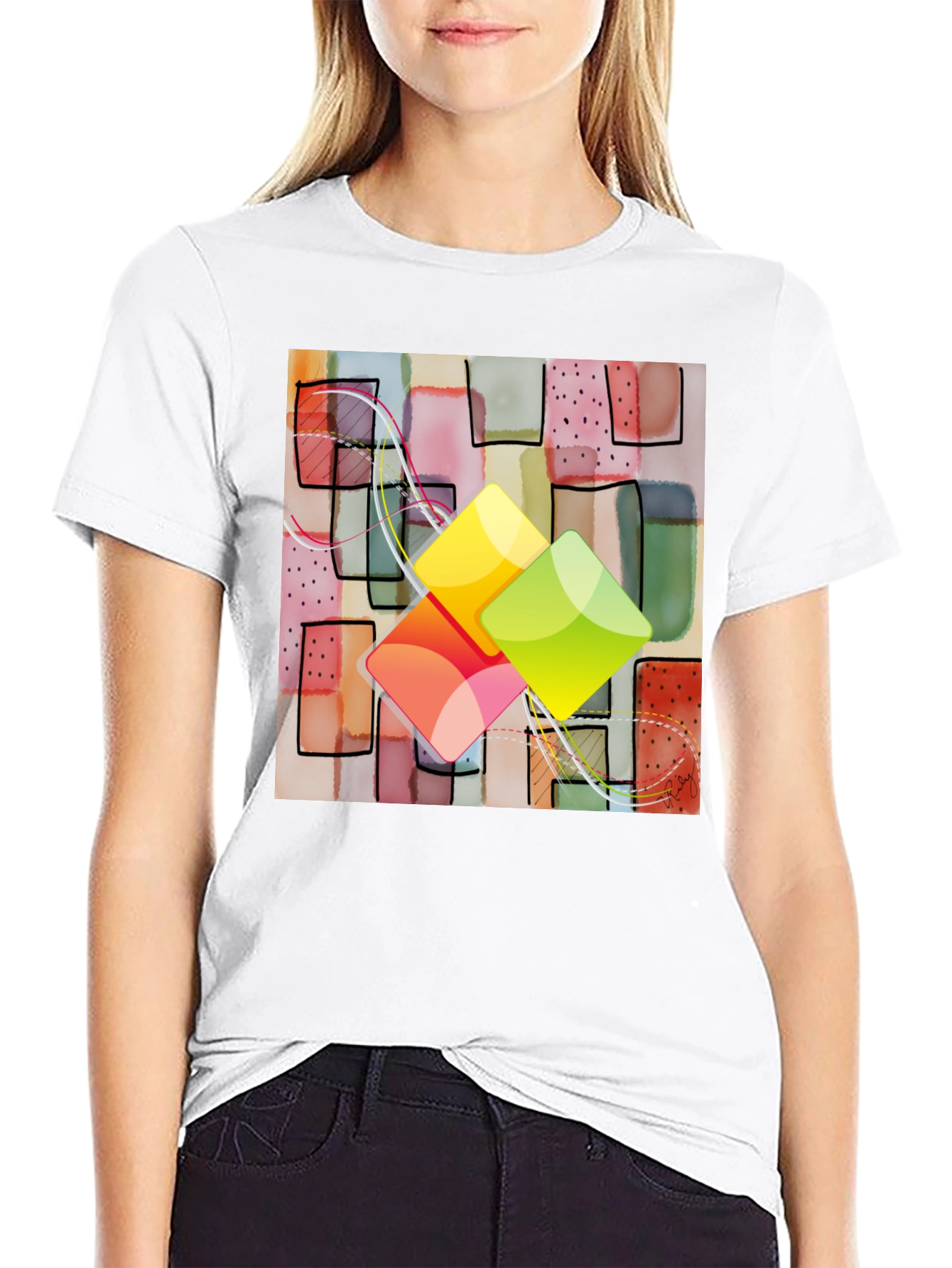 Abstract Squares Graphic T-Shirt - Trendy Design
