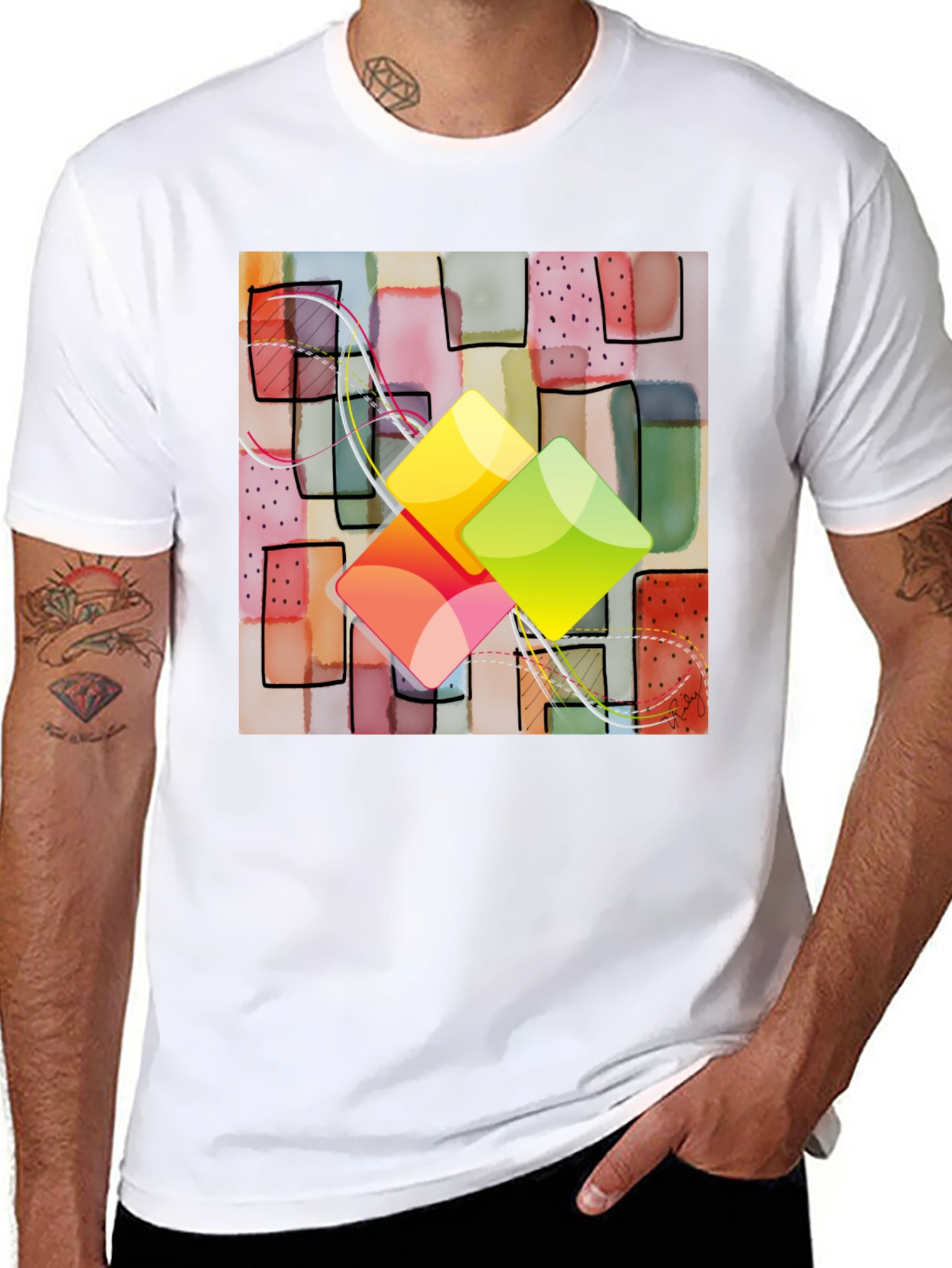 Abstract Squares Graphic T-Shirt - Trendy Design
