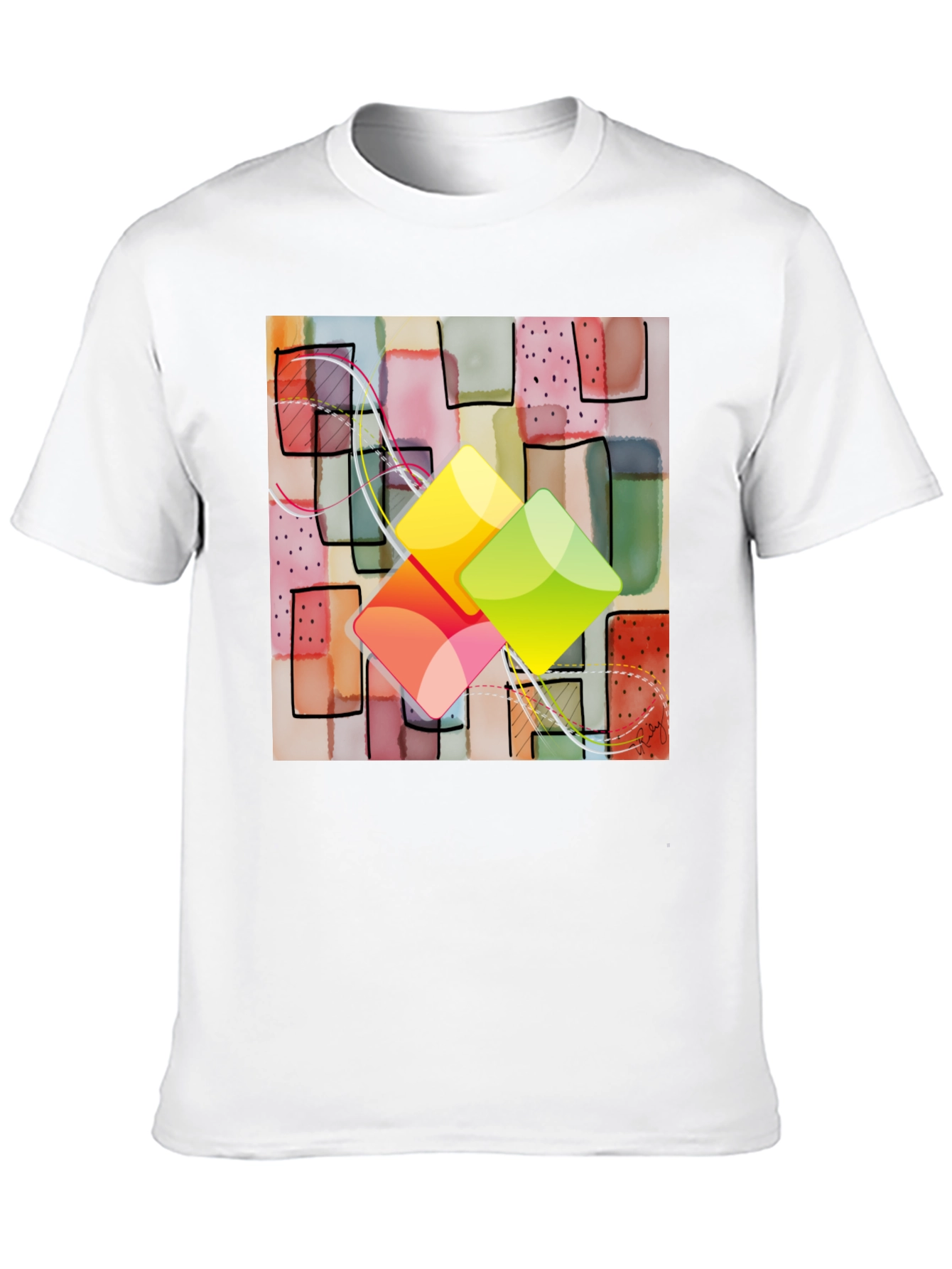 Abstract Squares Graphic T-Shirt - Trendy Design