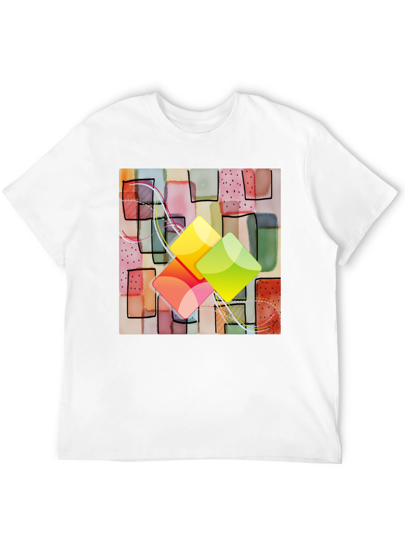 Abstract Squares Graphic T-Shirt - Trendy Design