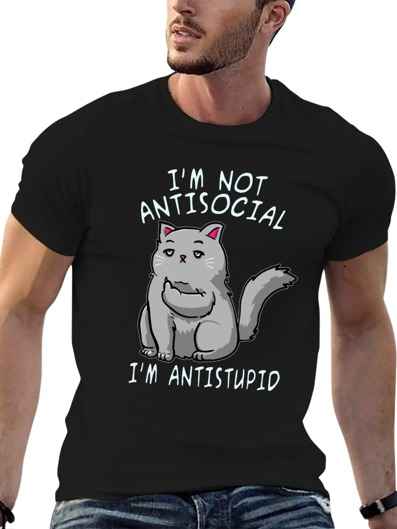 Im Not Antisocial Im Antistupid Cat T-Shirt