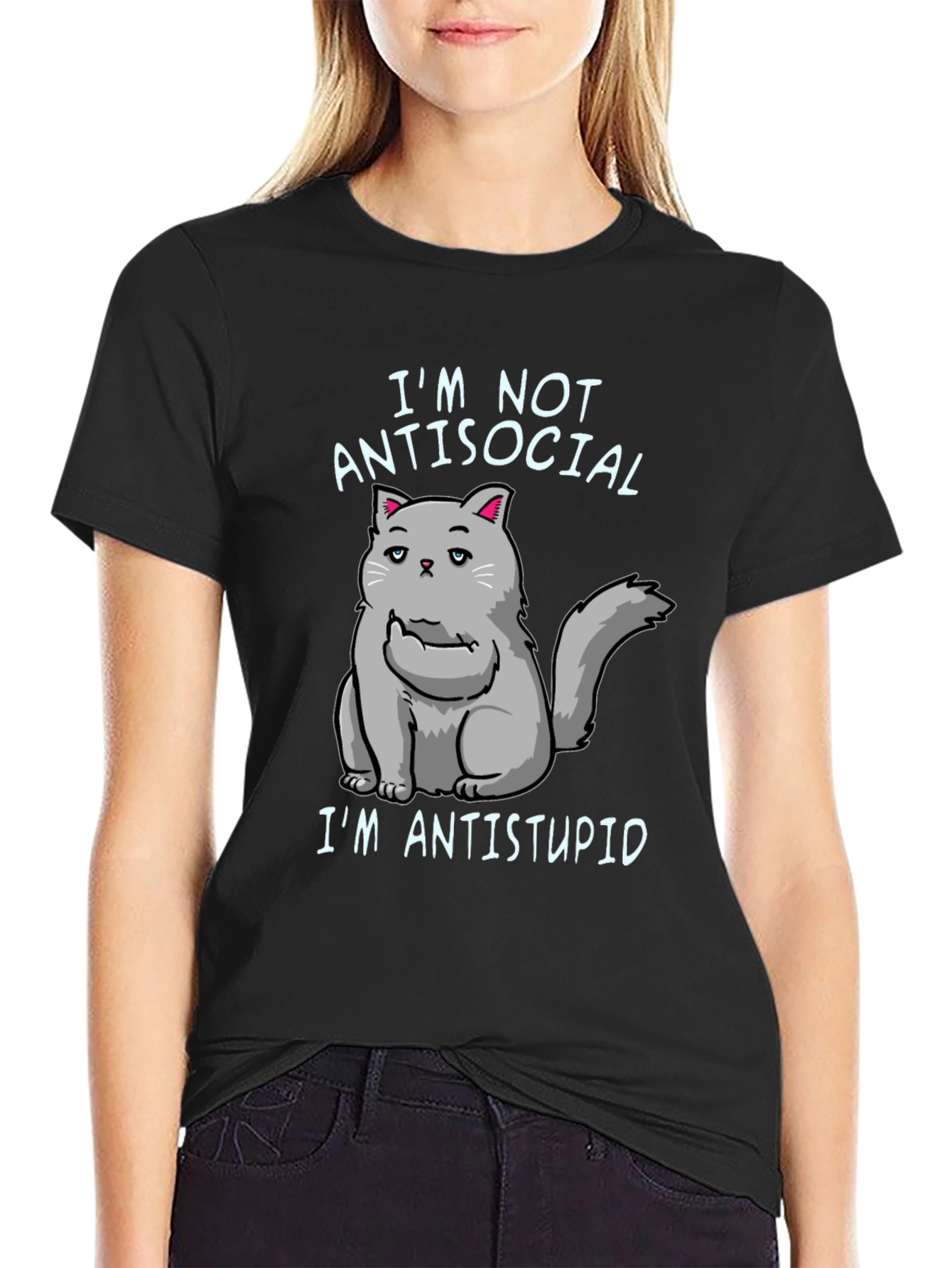 Im Not Antisocial Im Antistupid Cat T-Shirt