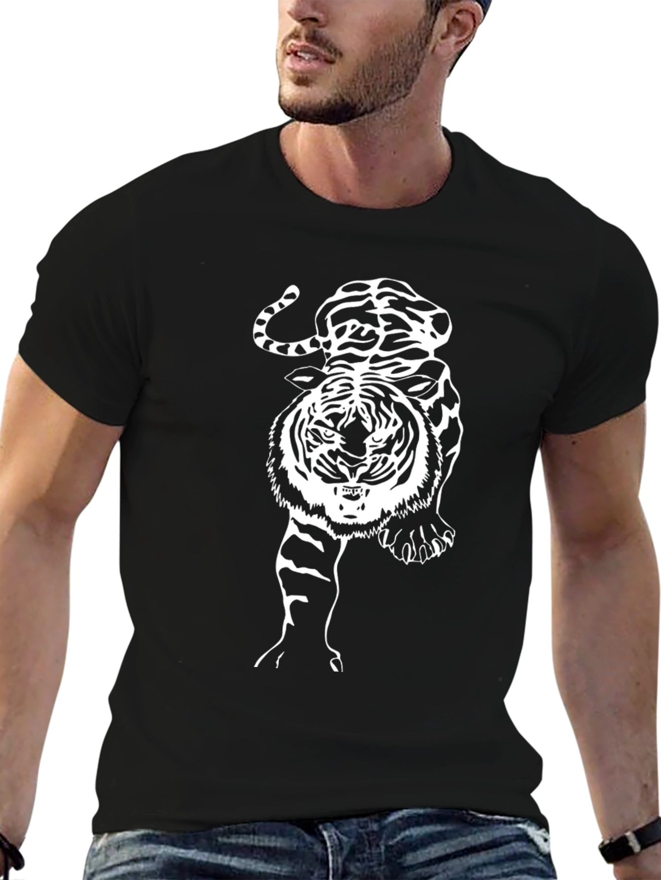 Tiger Graphic Print Mens Black T-Shirt
