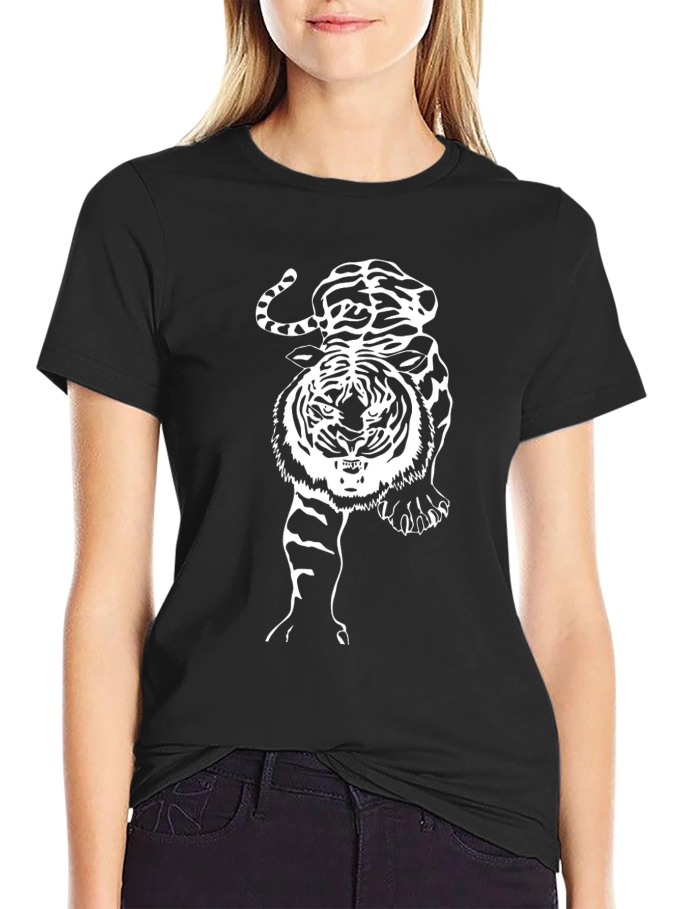 Tiger Graphic Print Mens Black T-Shirt