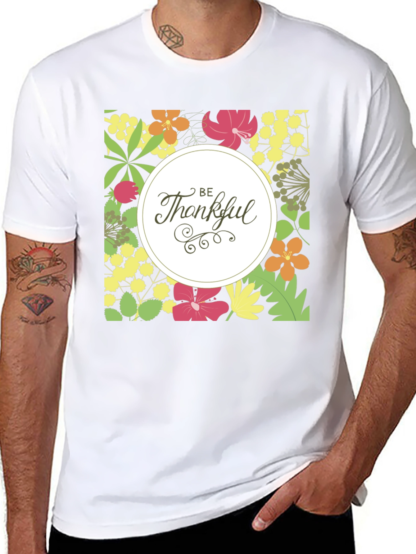 Floral Be Thankful Graphic Print T-Shirt