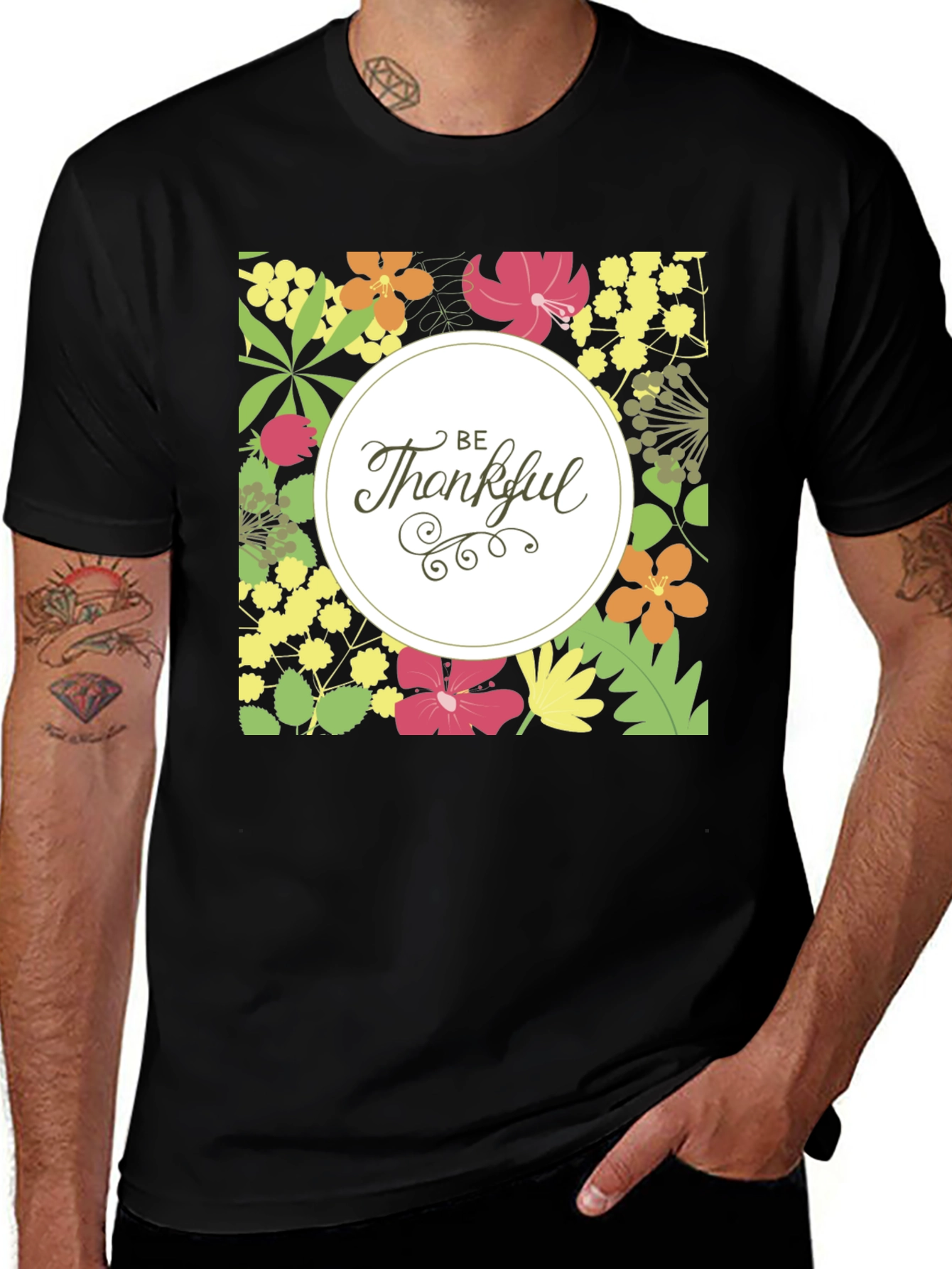 Floral Be Thankful Graphic Print T-Shirt