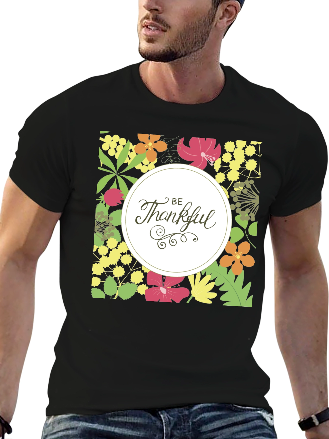 Floral Be Thankful Graphic Print T-Shirt