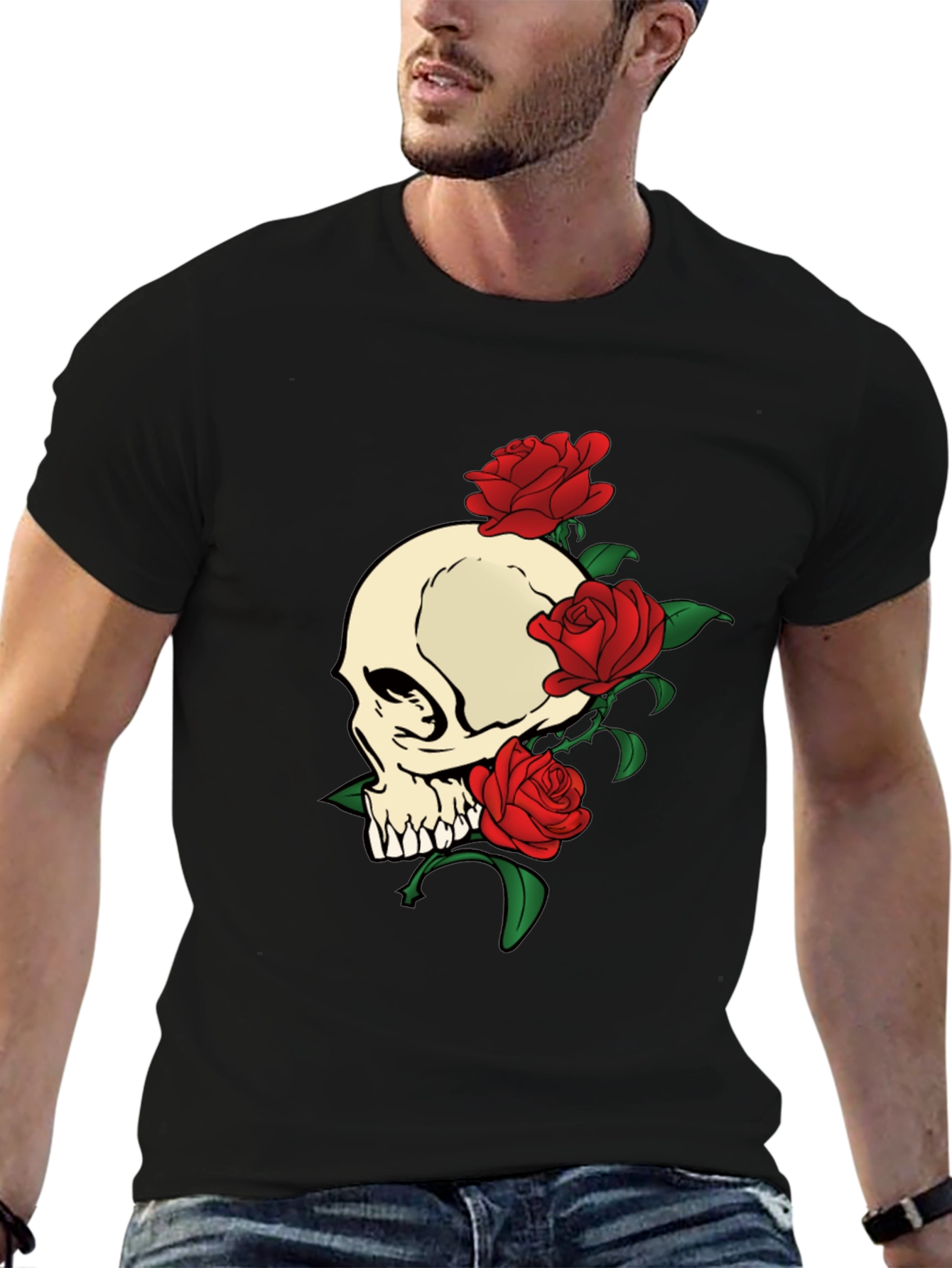 Skull and Roses Graphic Print T-Shirt