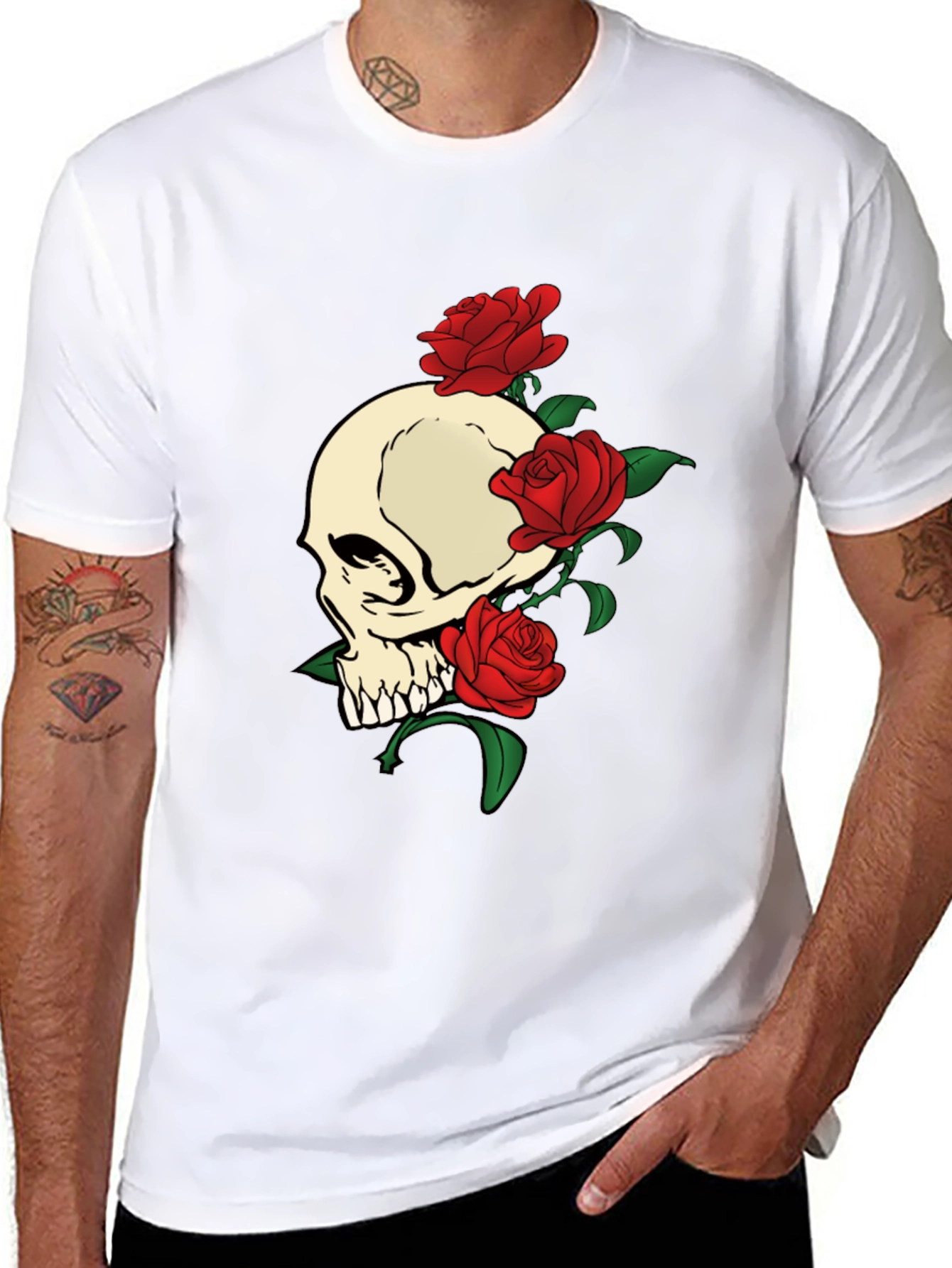 Skull and Roses Graphic Print T-Shirt