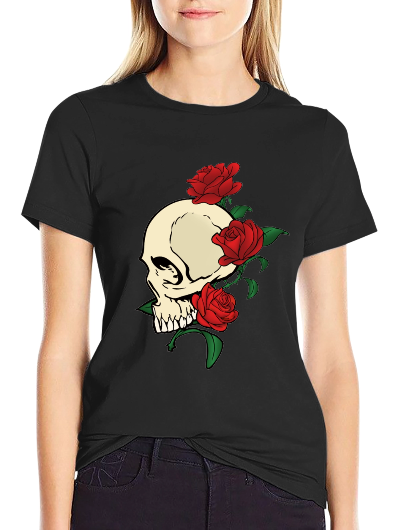 Skull and Roses Graphic Print T-Shirt