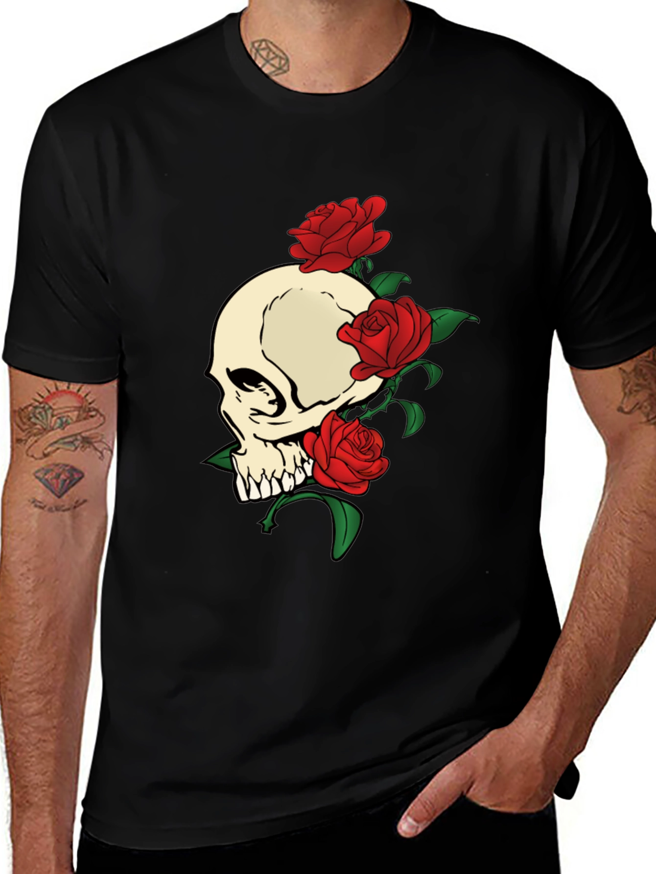 Skull and Roses Graphic Print T-Shirt