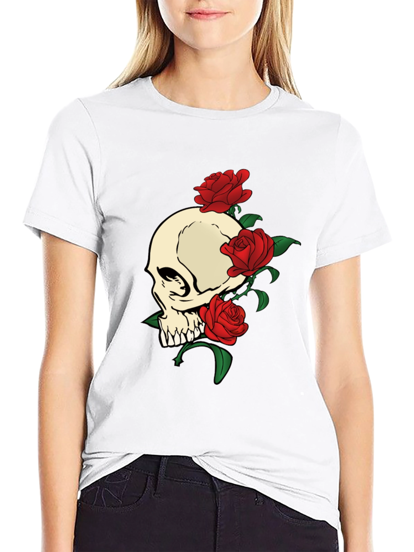 Skull and Roses Graphic Print T-Shirt