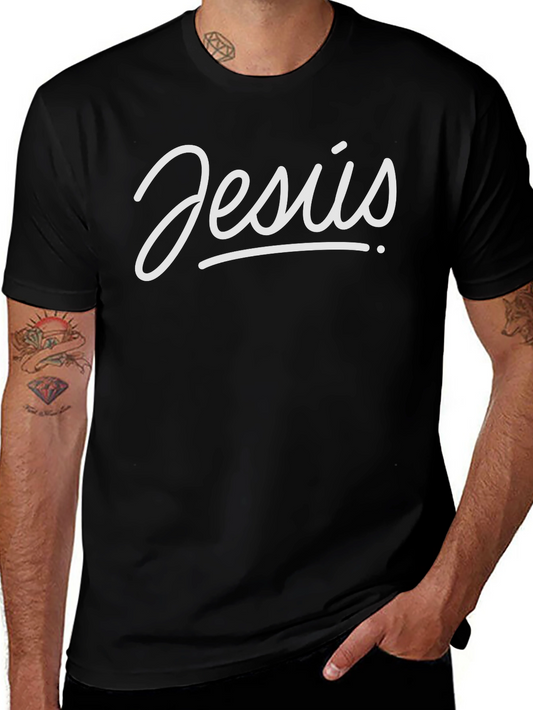 Jesus Script Graphic Tee - Black Cotton Blend Shirt