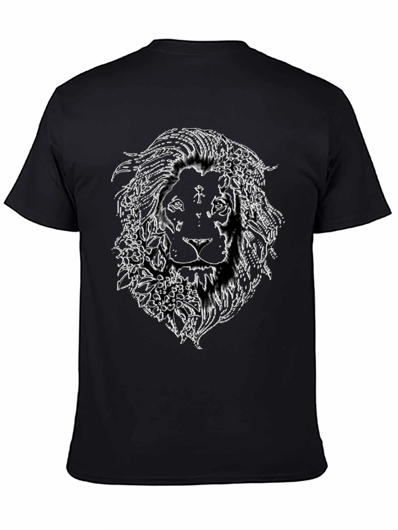 Lion Floral Outline Graphic Tee - Black