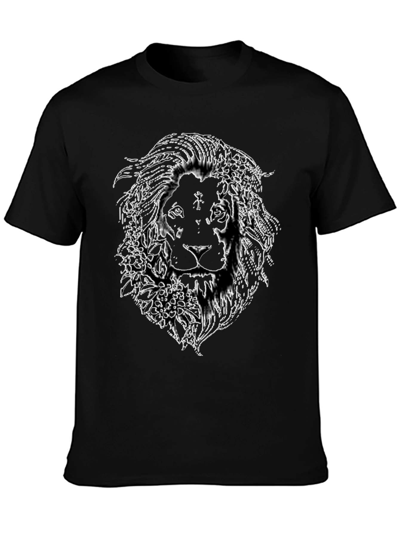 Lion Floral Outline Graphic Tee - Black