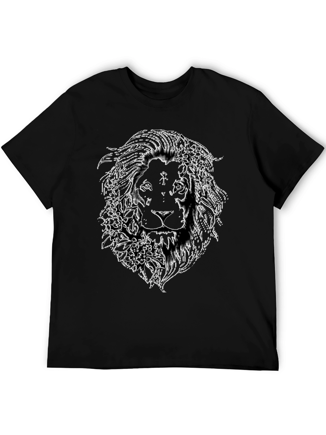 Lion Floral Outline Graphic Tee - Black