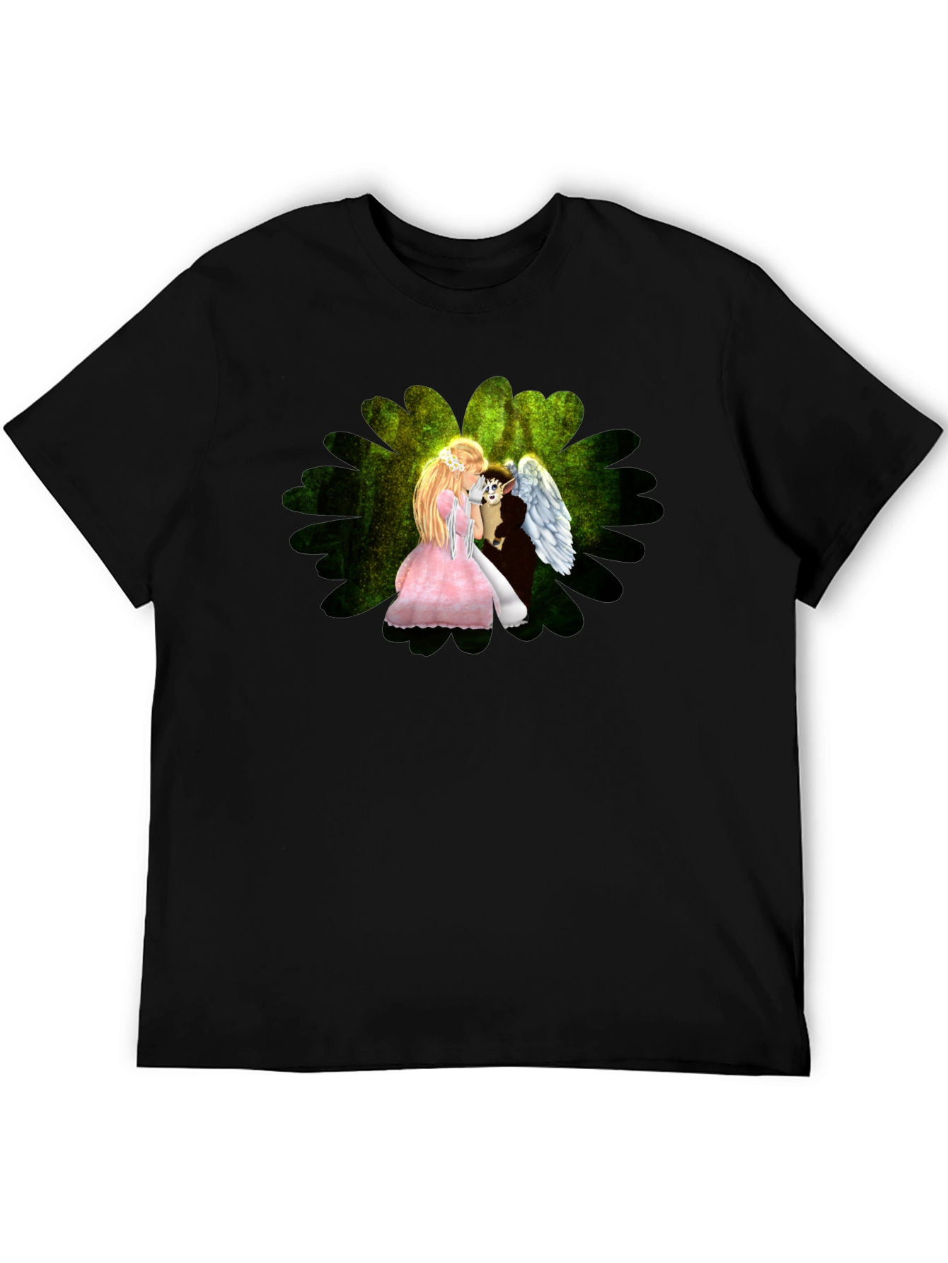 Angel & Elf Black T-Shirt - Fantasy Art Tee