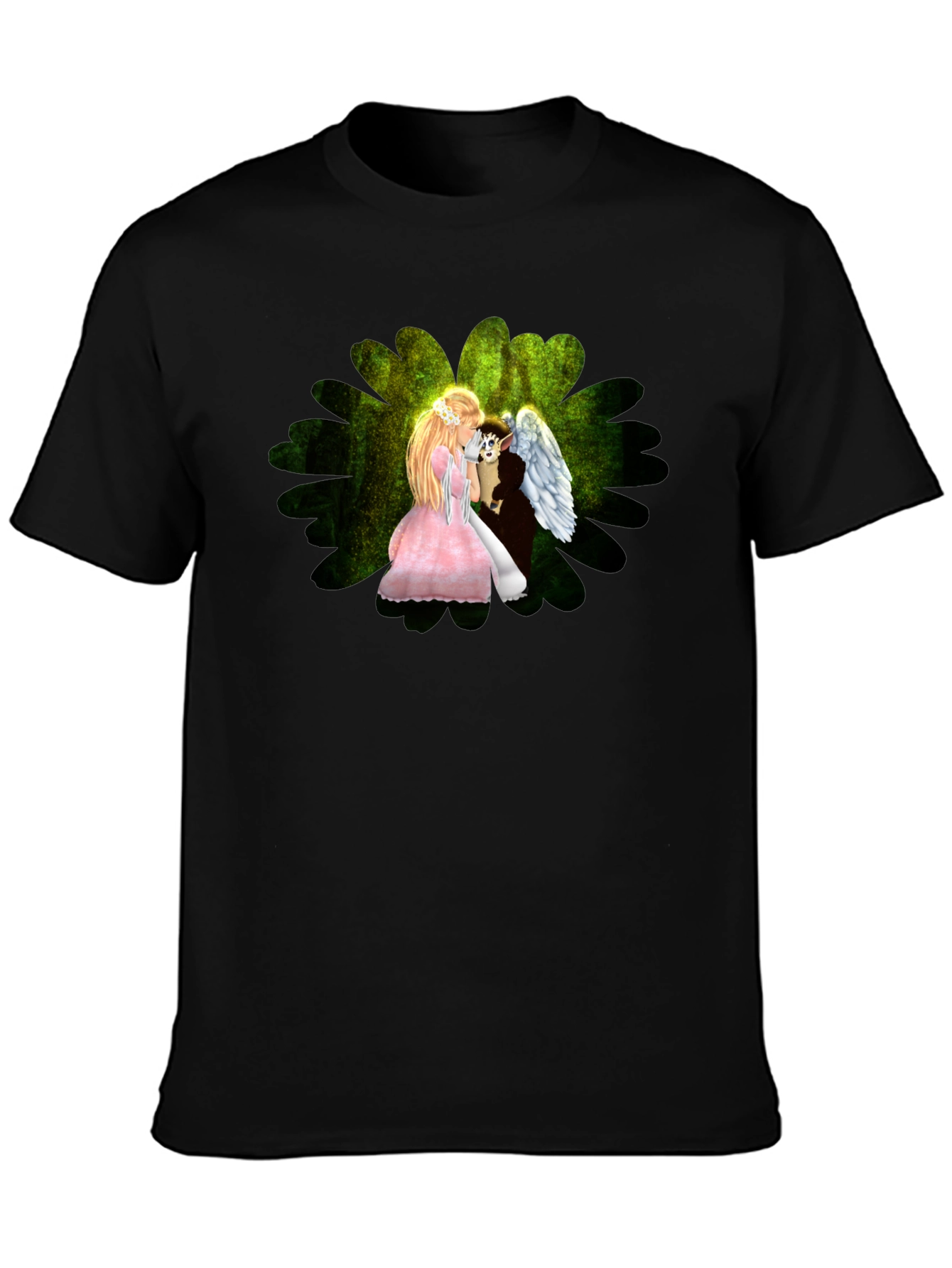 Angel & Elf Black T-Shirt - Fantasy Art Tee