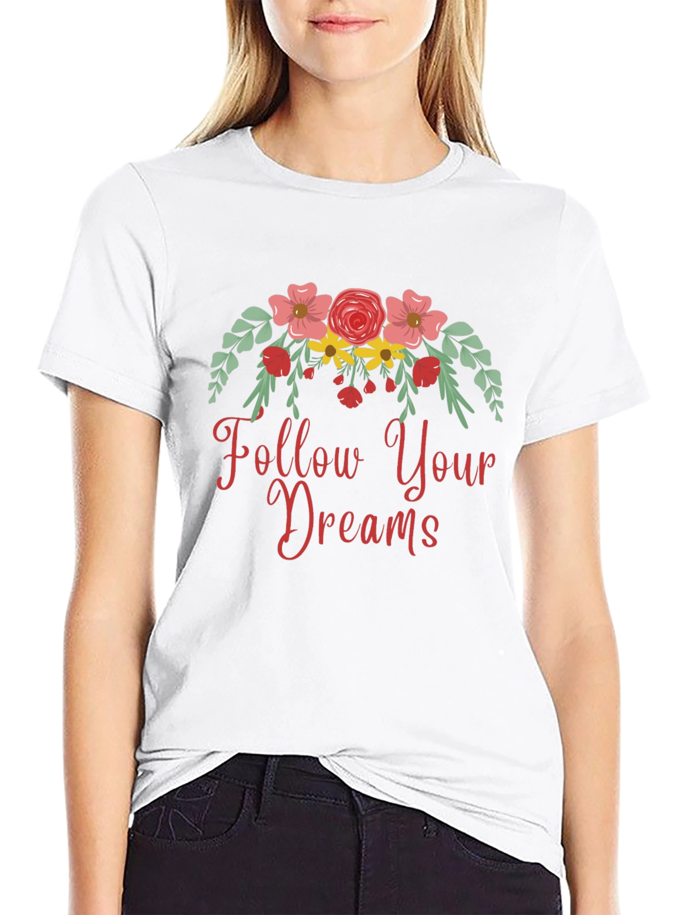 Follow Your Dreams Floral Graphic Tee - Black