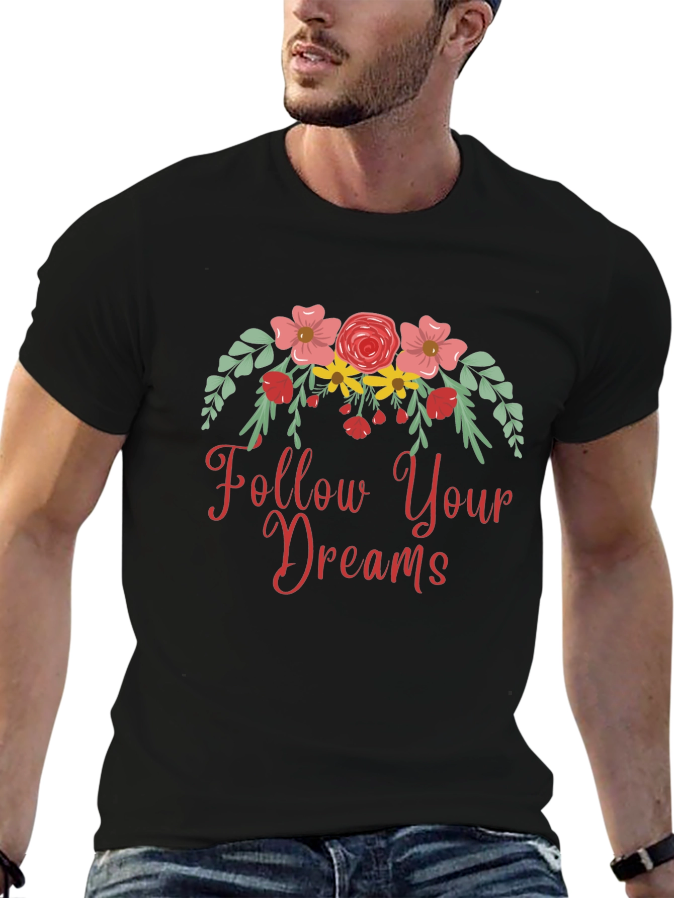 Follow Your Dreams Floral Graphic Tee - Black